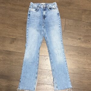Zara Light Blue Flare Split Hem Jeans